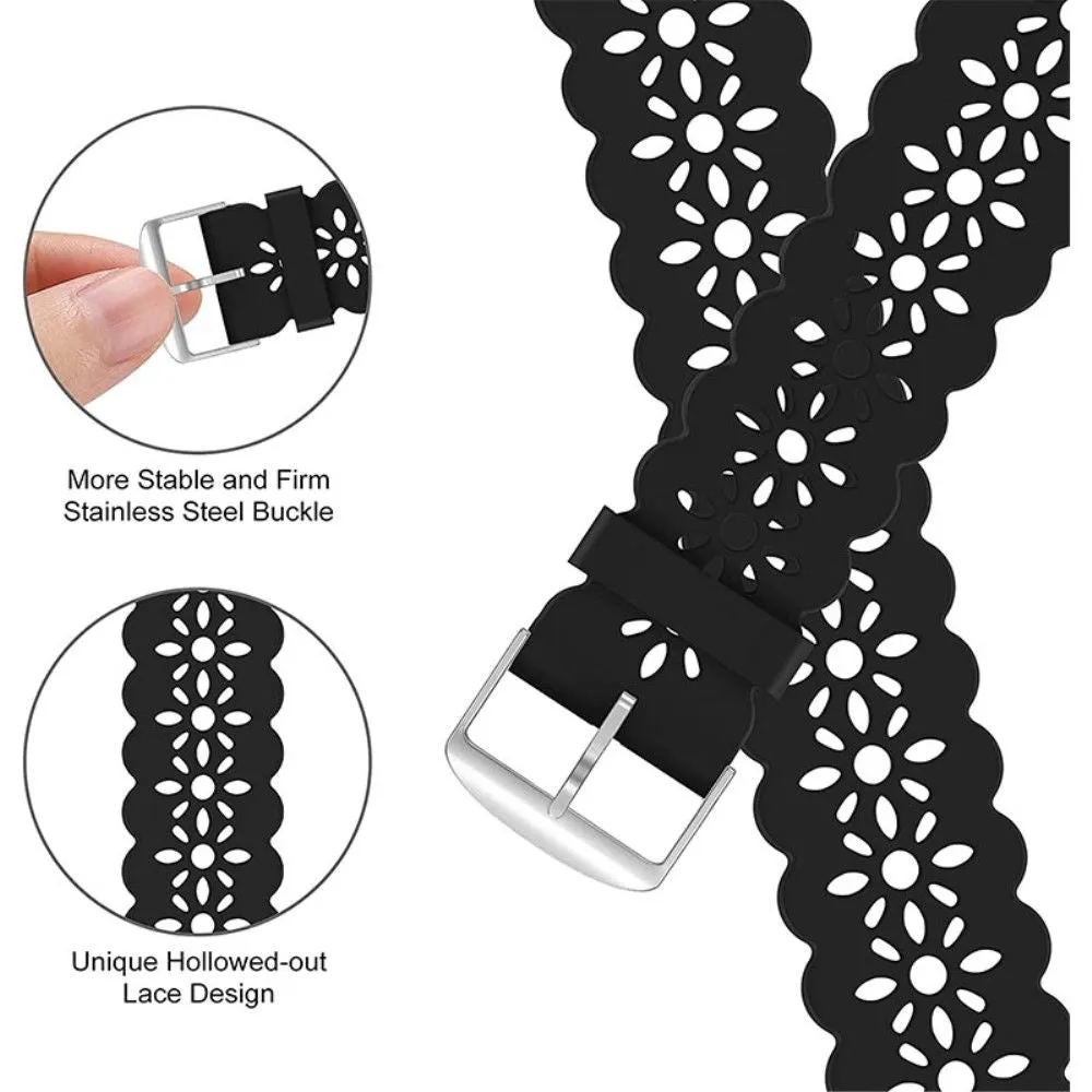 Apple Watch (45mm) stylish blossom silicone watch strap - Black