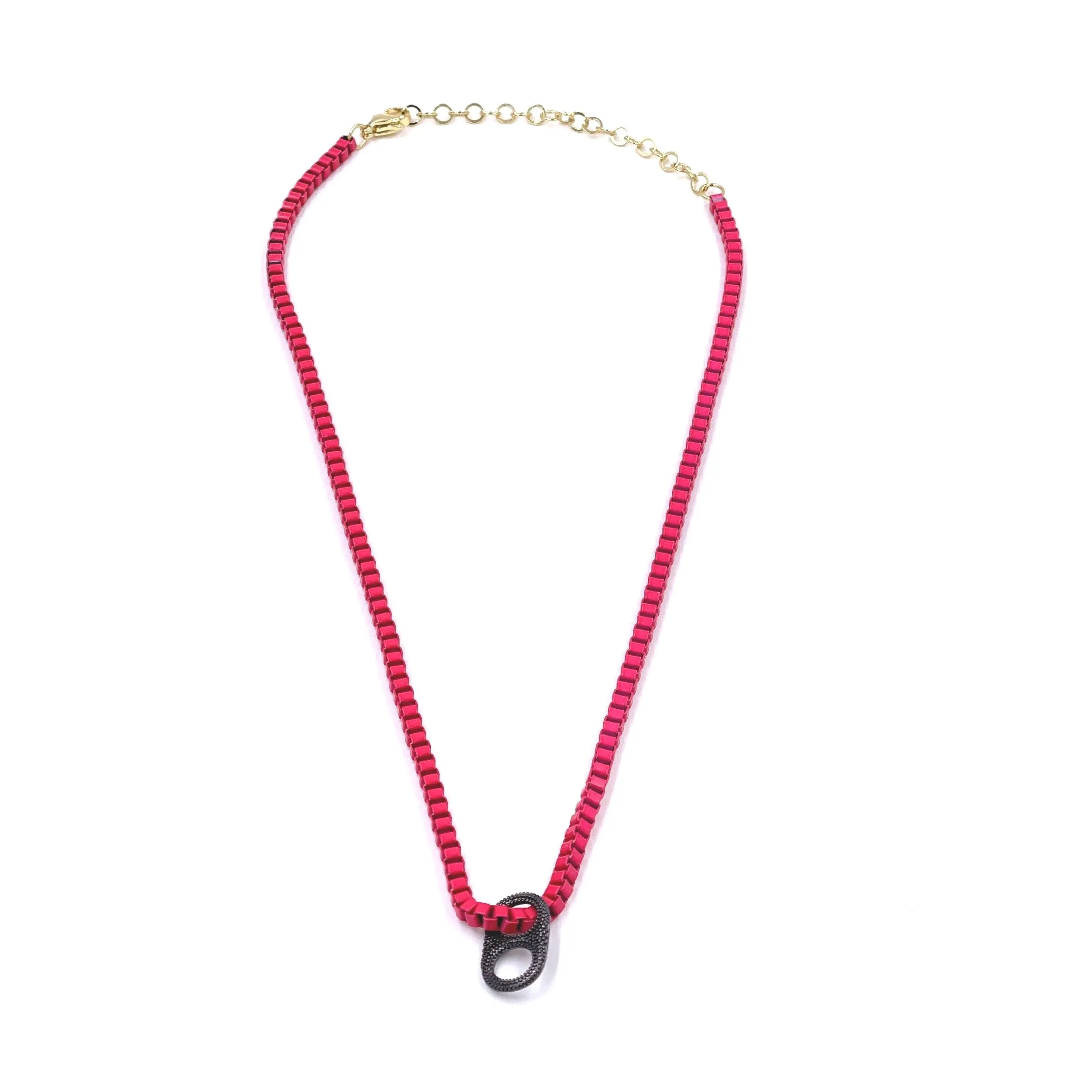 Ashley Gold Stainless Steel Hot Pink Enamel Cap Necklace