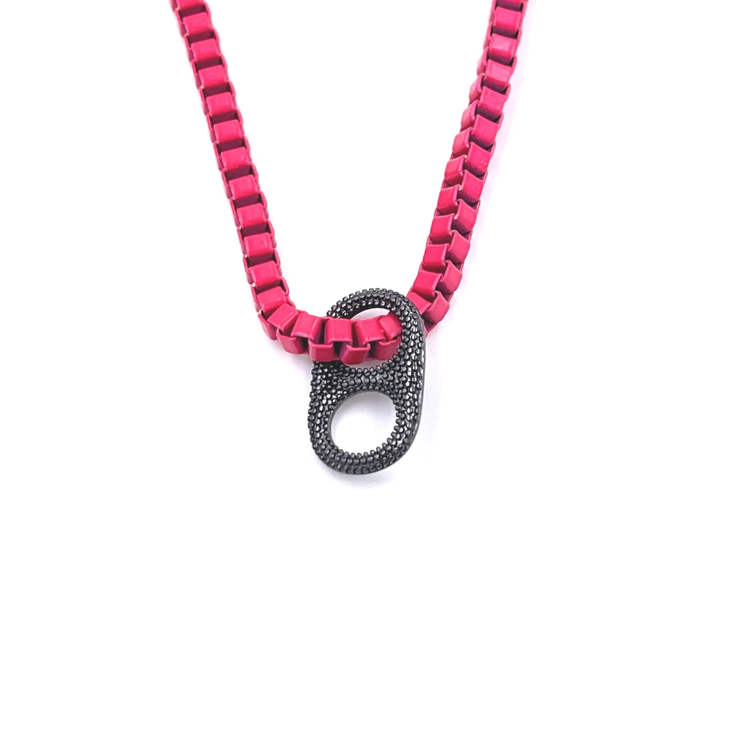 Ashley Gold Stainless Steel Hot Pink Enamel Cap Necklace