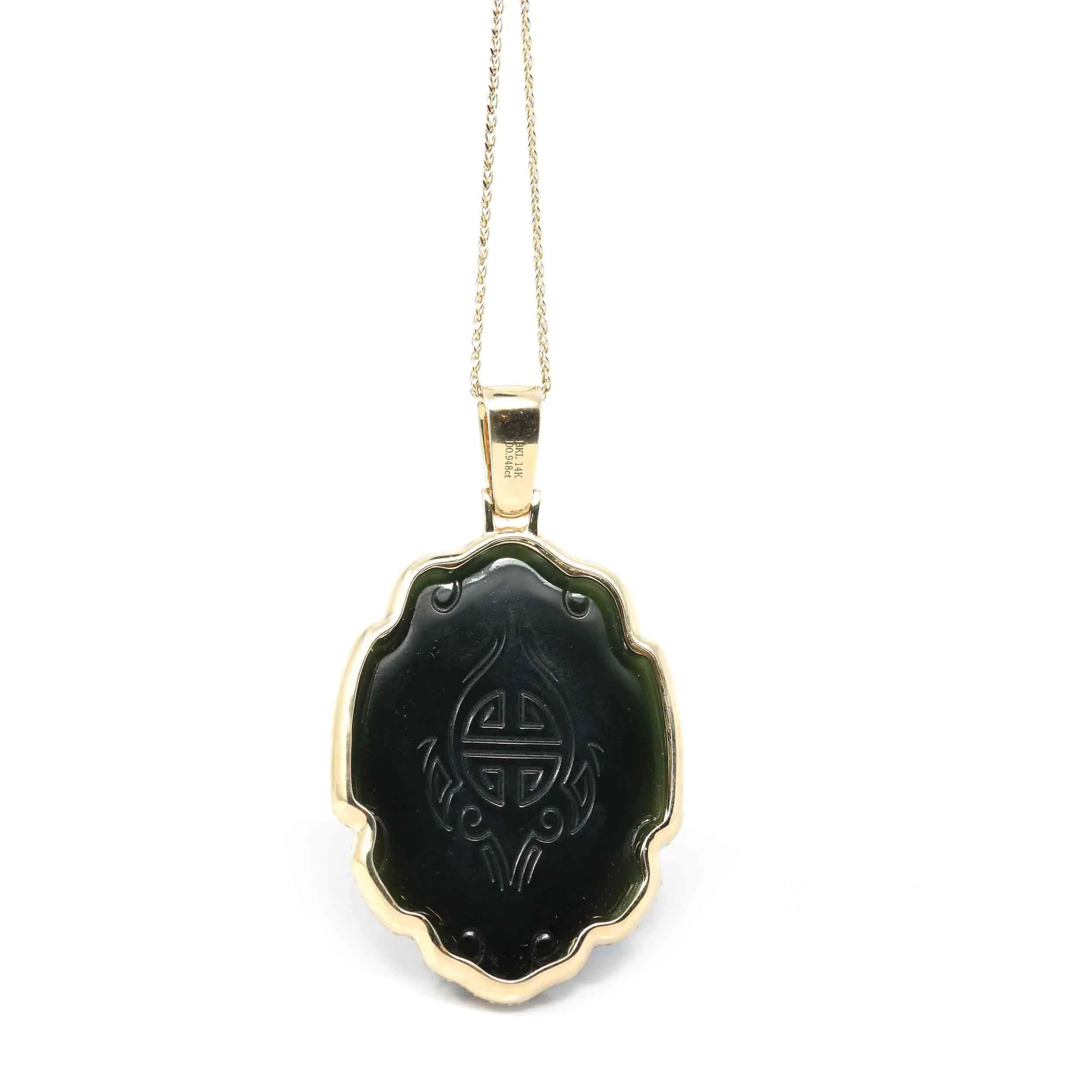 Baikalla™ 14K Yellow Gold Diamond & Genuine Nephrite Black Jade " Fu Dog " Pendant Necklace