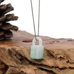 Baikalla Genuine Ice White-Green Jadeite Jade Lock Necklace Pendant