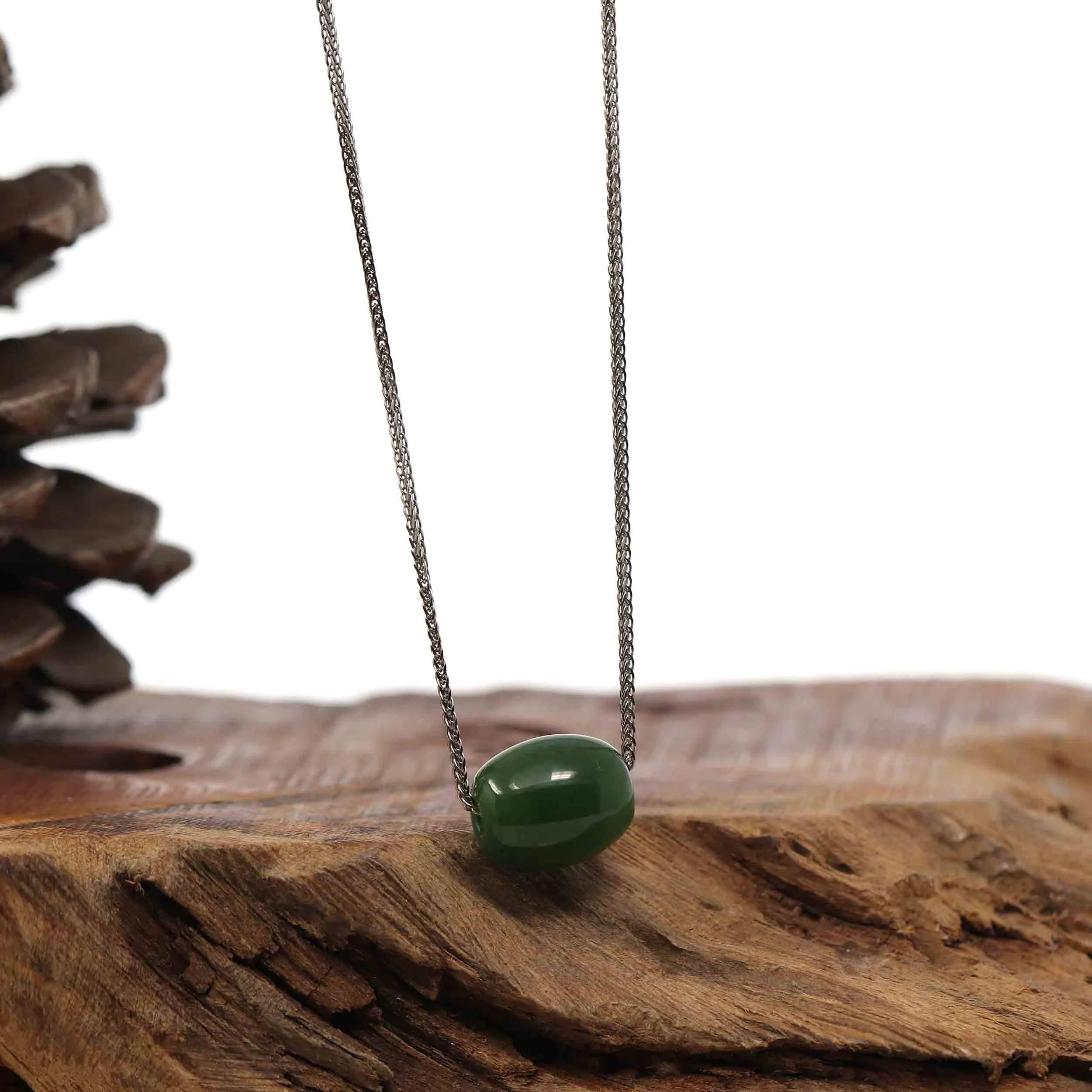 Baikalla™ "Good Luck Button" Necklace Nephrite Green Jade Lucky TongTong Pendant Necklace