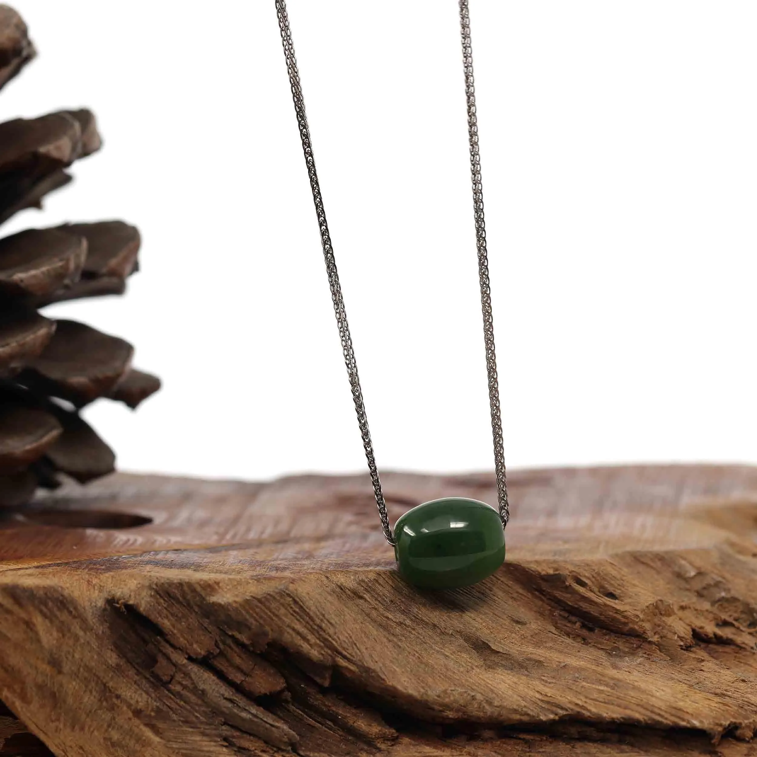 Baikalla™ "Good Luck Button" Necklace Nephrite Green Jade Lucky TongTong Pendant Necklace