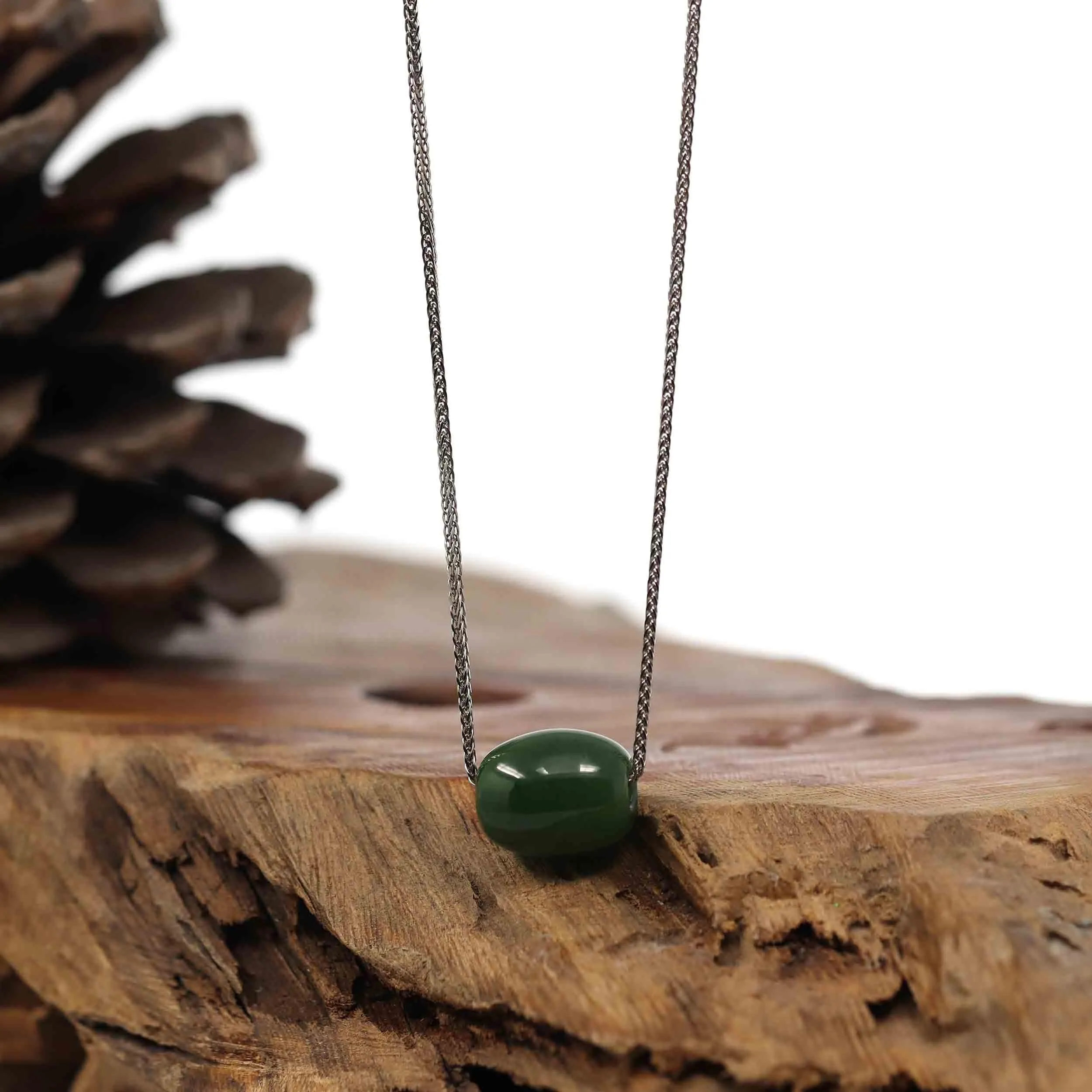 Baikalla™ "Good Luck Button" Necklace Nephrite Green Jade Lucky TongTong Pendant Necklace