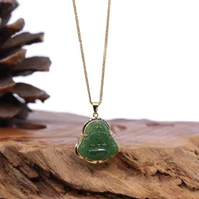 Baikalla™ "Laughing Buddha" Gold Plated Nephrite Jade Necklace Pendant