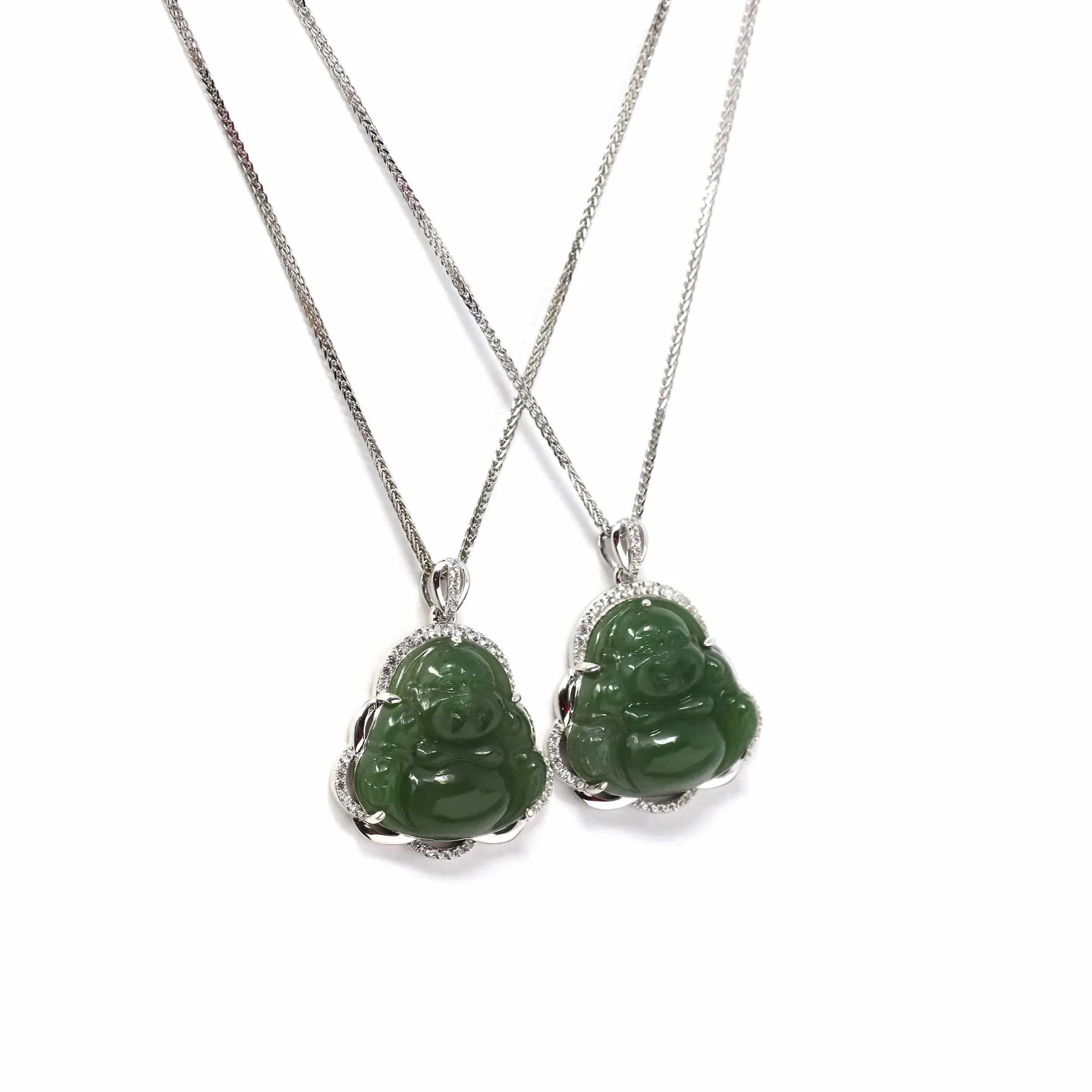 Baikalla™ Sterling Silver Natural Green Nephrite Jade Buddha Pendant Necklace