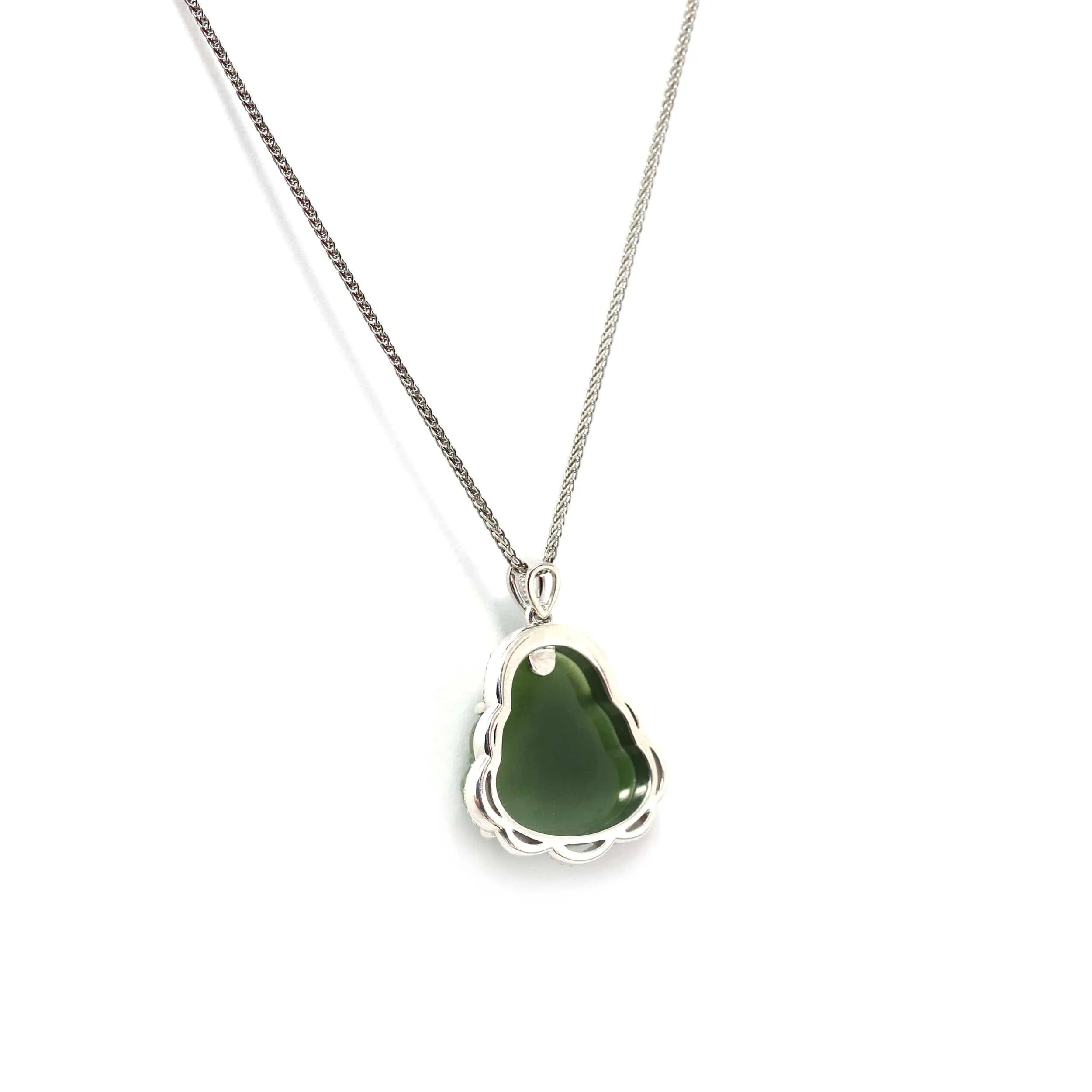 Baikalla™ Sterling Silver Natural Green Nephrite Jade Buddha Pendant Necklace