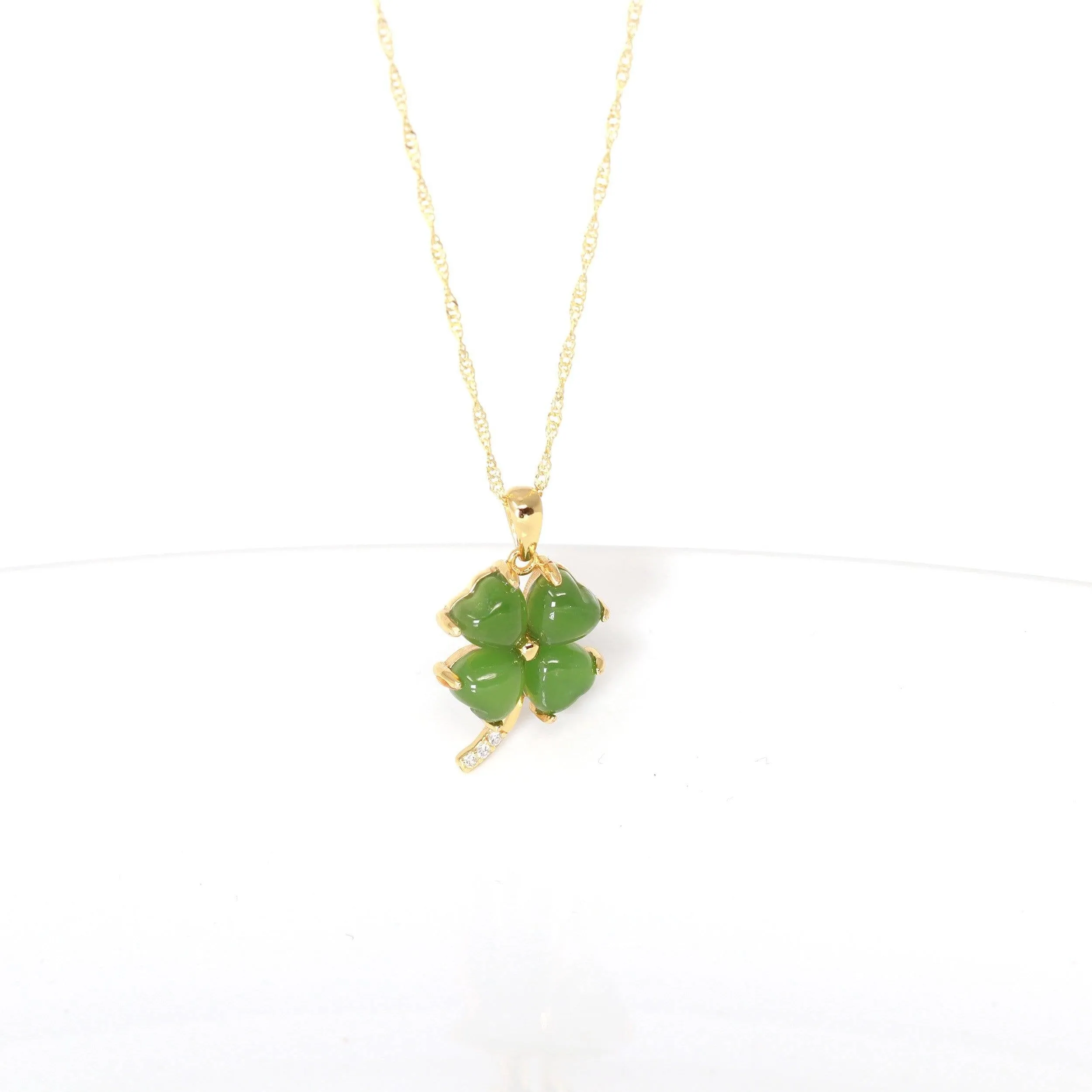 Baikalla™ Sterling Silver Real Green Nephrite Jade Four Leaf Clover Pendant Necklace