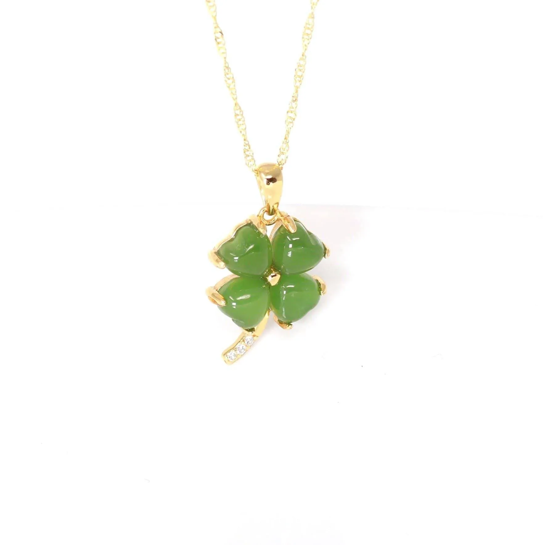 Baikalla™ Sterling Silver Real Green Nephrite Jade Four Leaf Clover Pendant Necklace