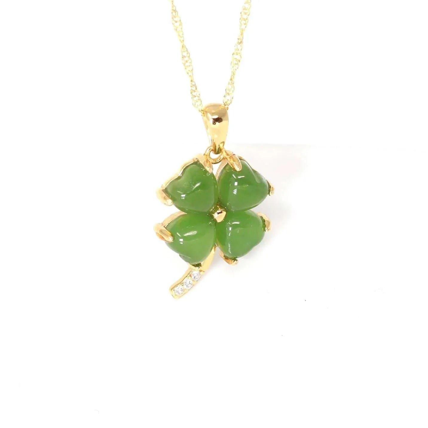 Baikalla™ Sterling Silver Real Green Nephrite Jade Four Leaf Clover Pendant Necklace