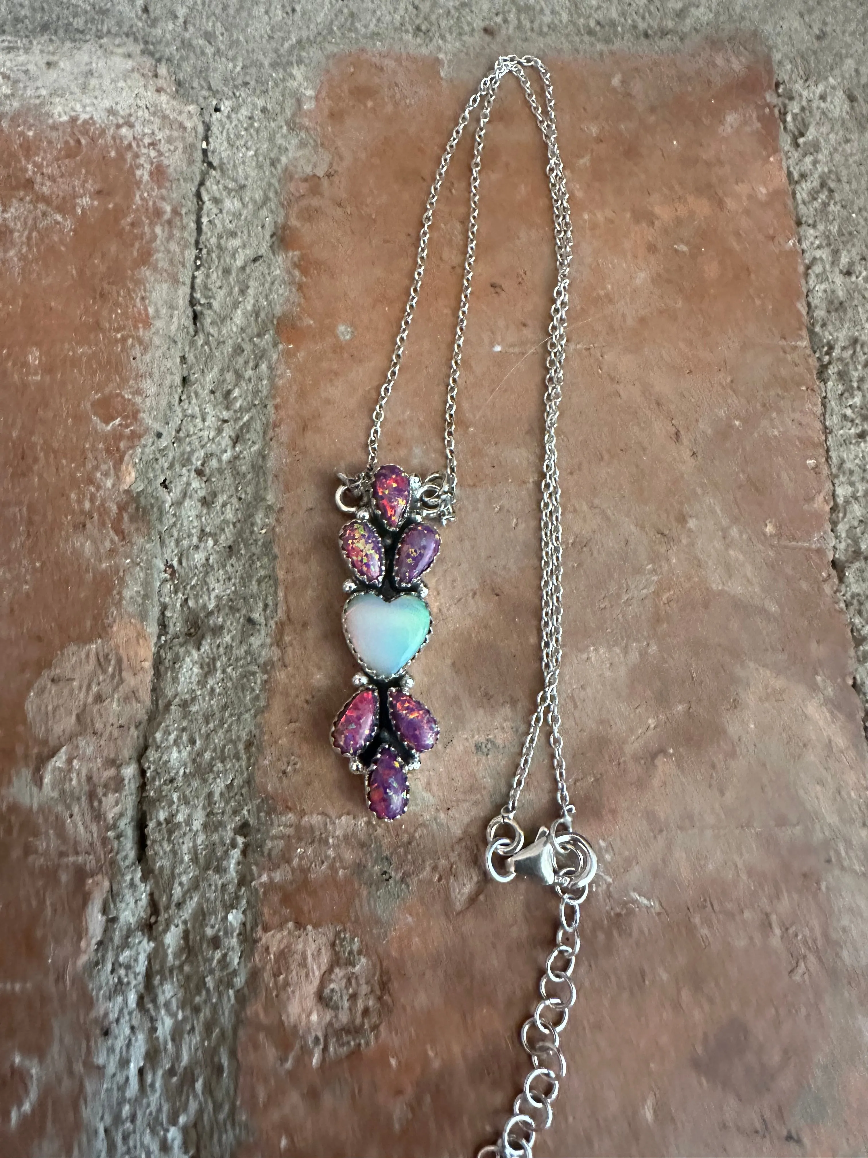 Beautiful Handmade Sterling Silver & Opal Heart Necklace