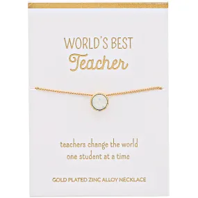 Best Teacher White Opal 16"-17.5" Gold Plated Necklace