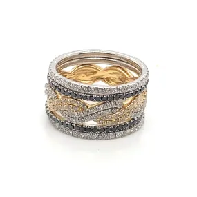 Black and White Diamond Two-Tone Stacking Rings Set