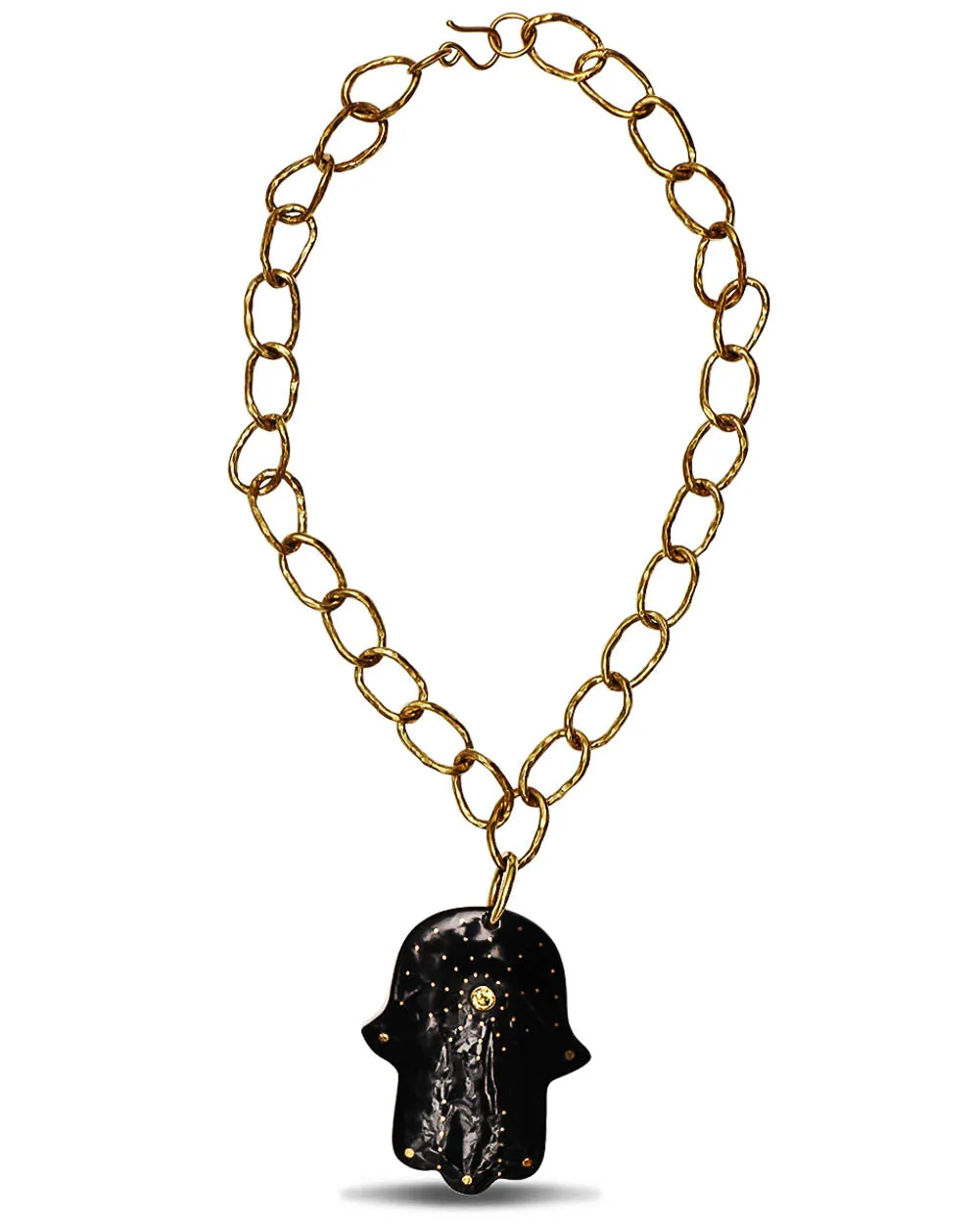 Black Horn Hamsa Pendant Necklace