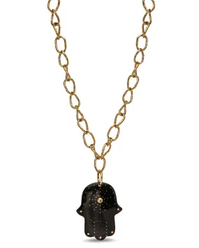 Black Horn Hamsa Pendant Necklace