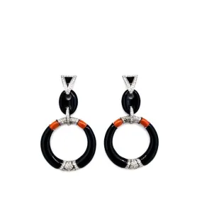 Black Onyx Coral and diamond statement Earrings