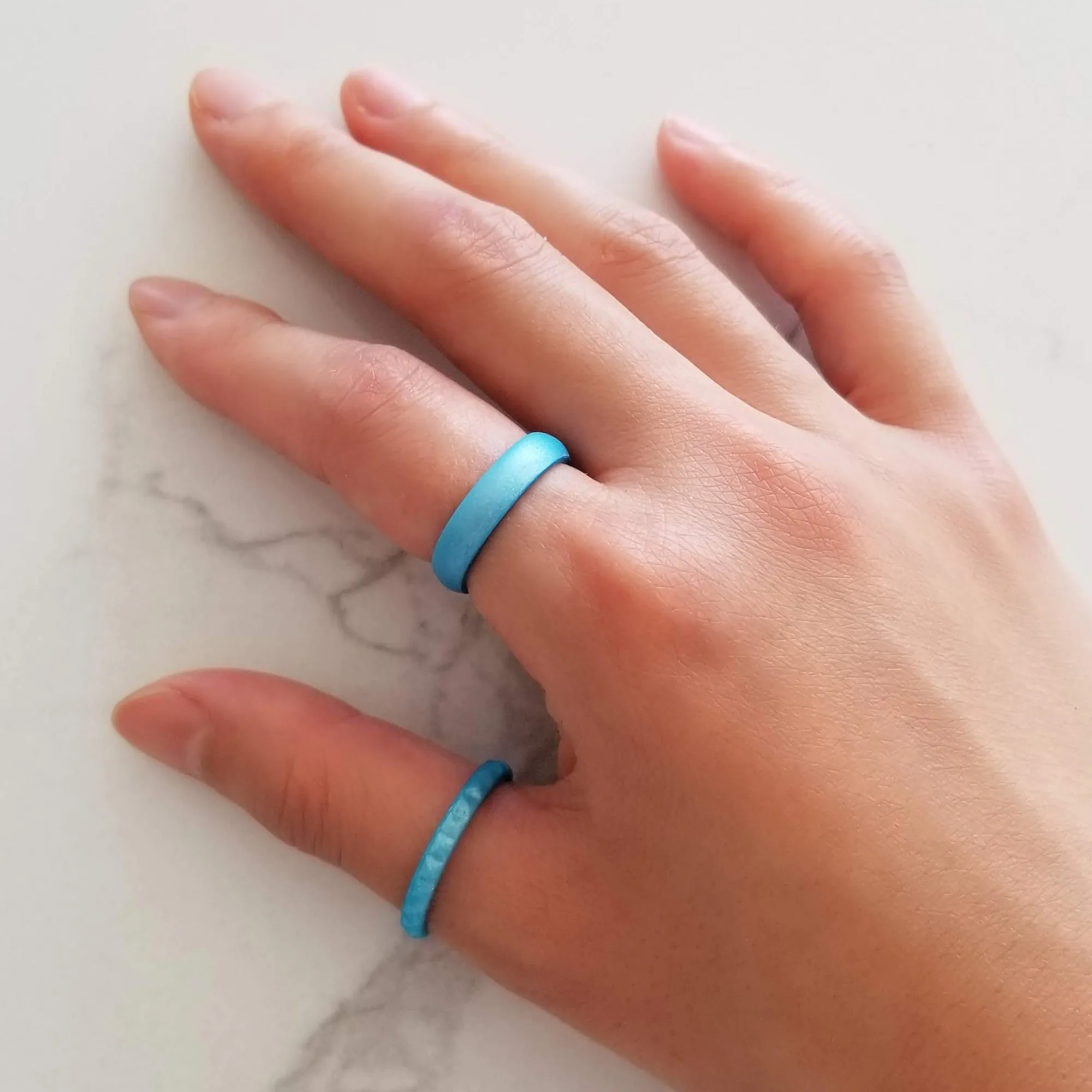 Blue Sky Pyramid Stackable Slim Thin Silicone Ring for Women