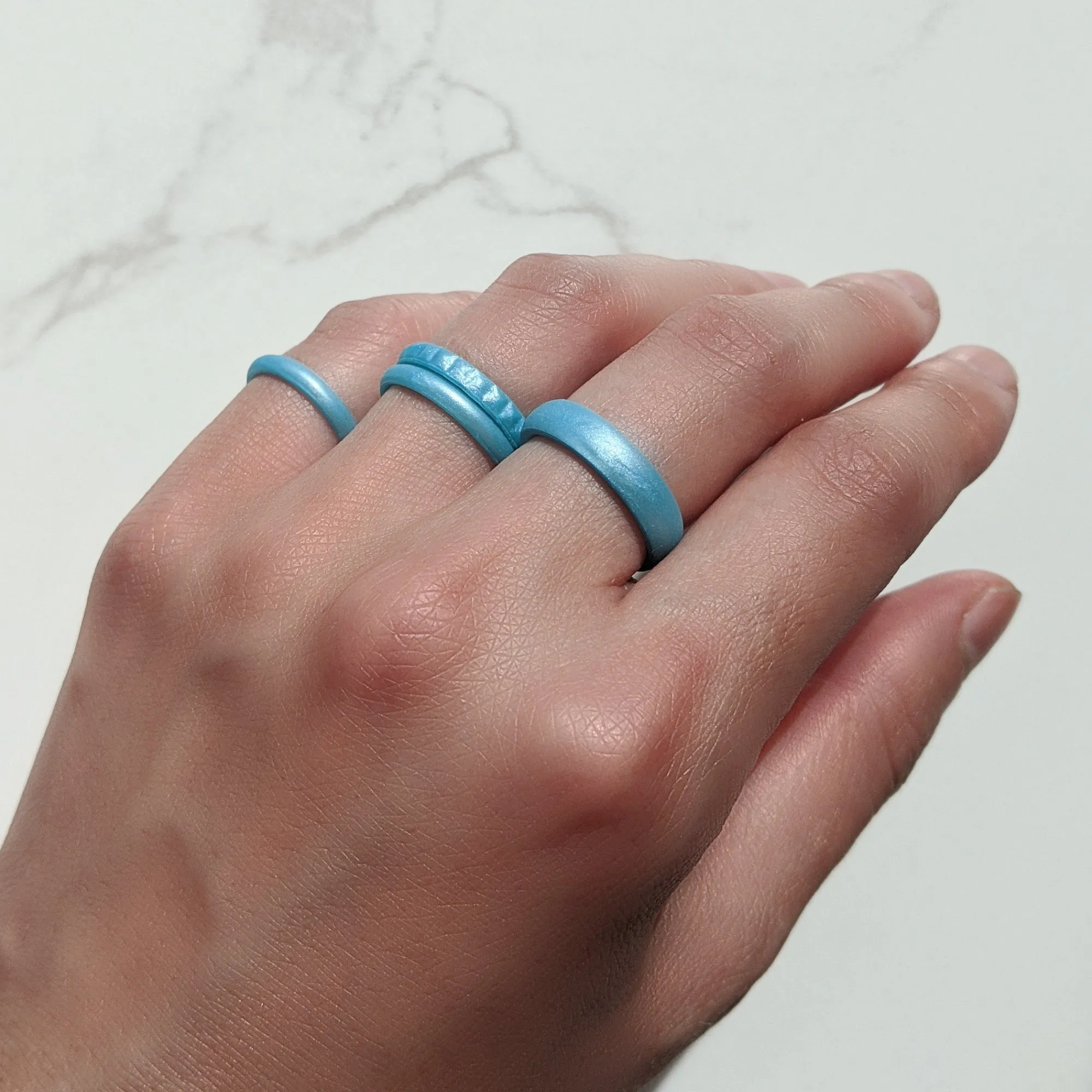 Blue Sky Pyramid Stackable Slim Thin Silicone Ring for Women