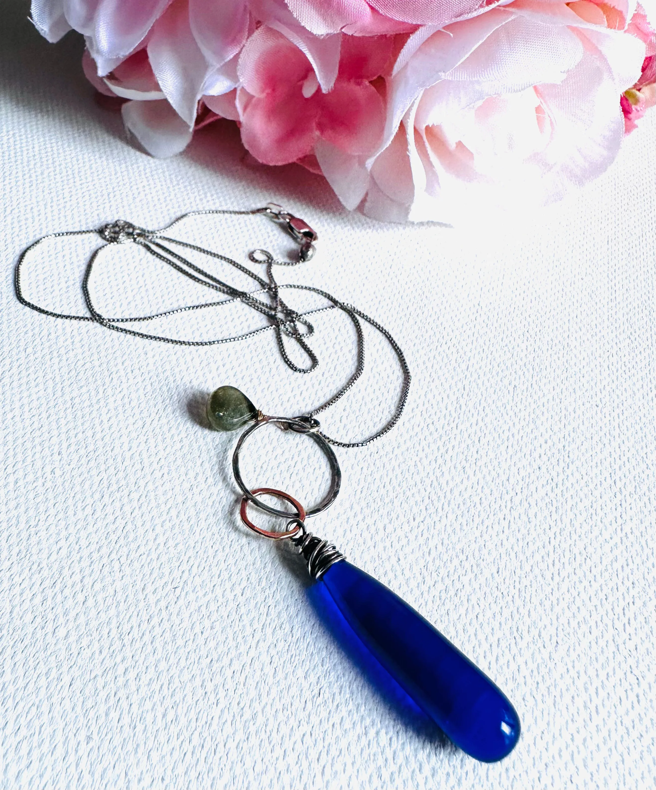 Blue Teardrop Necklace, Blue Quartz Necklace