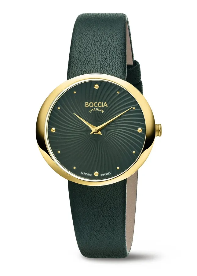 BOCCIA LADIES TITANIUM PATTERN DIAL GREEN LEATHER BAND 3364-04