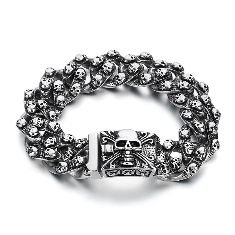 Bold Retro Skull Titanium Steel Bracelet for Men - Rock Punk Ghost Head Design