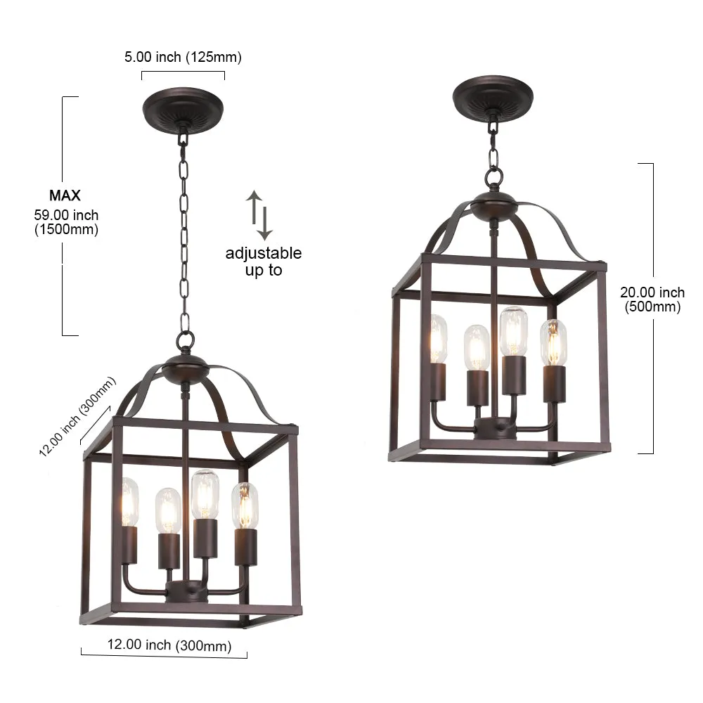 BONLICHT 4-Light Farmhouse Chandelier Cage Foyer Lighting Oil Rubbed Bronze Finish