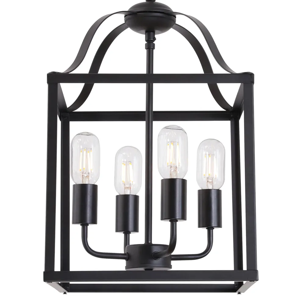 BONLICHT Lantern Chandelier 4 Lights Black Farmhouse Pendant Light Industrial Vintage