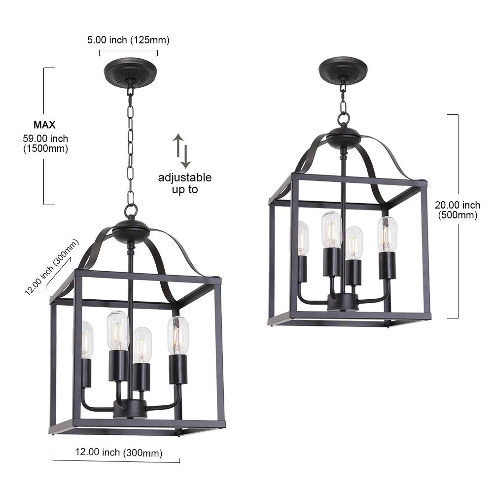 BONLICHT Lantern Chandelier 4 Lights Black Farmhouse Pendant Light Industrial Vintage