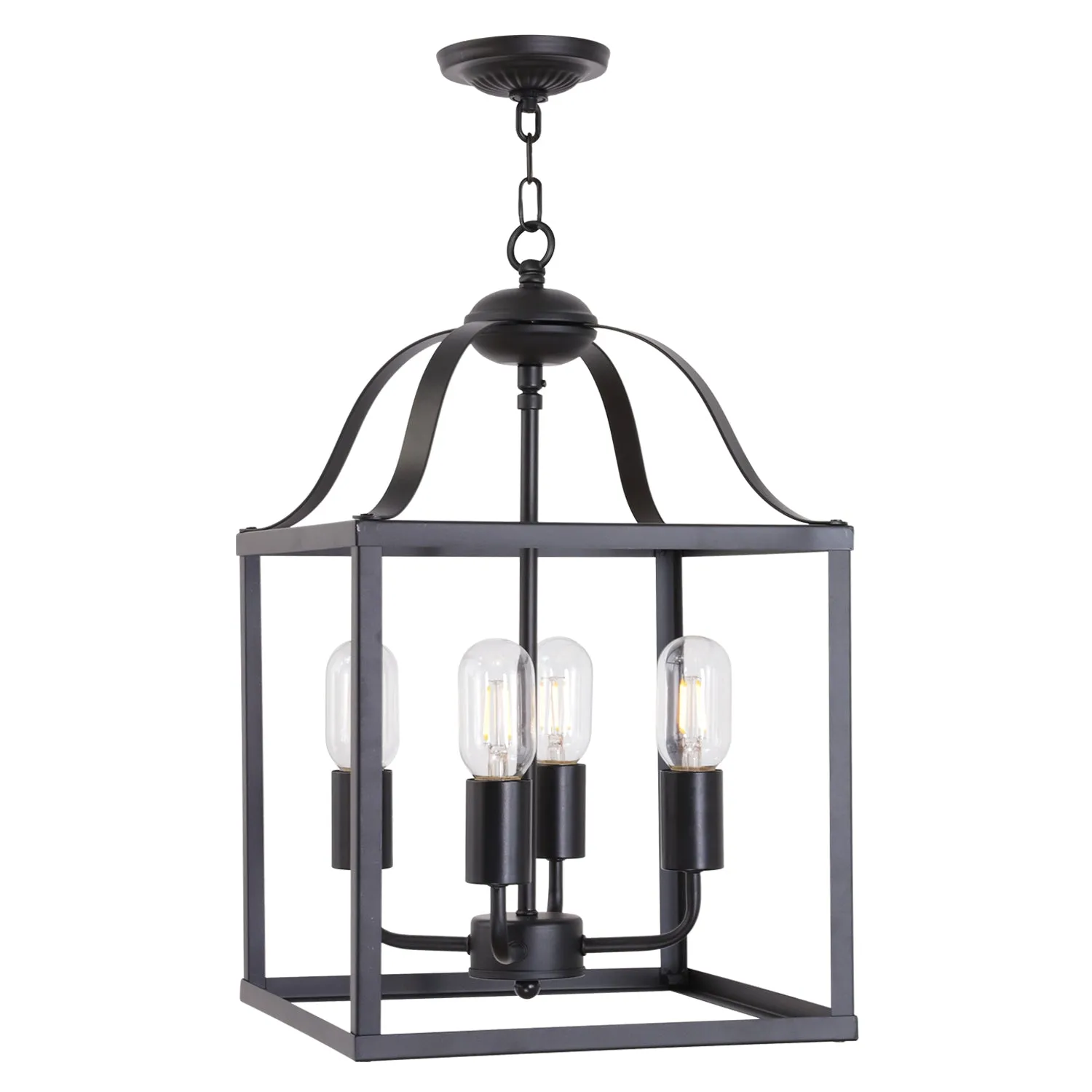 BONLICHT Lantern Chandelier 4 Lights Black Farmhouse Pendant Light Industrial Vintage