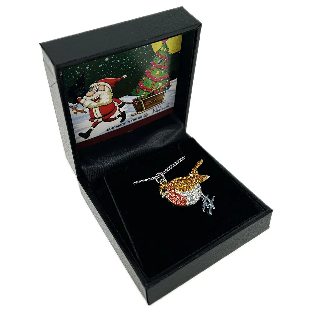 Boxed Christmas Robin Pendant Necklace