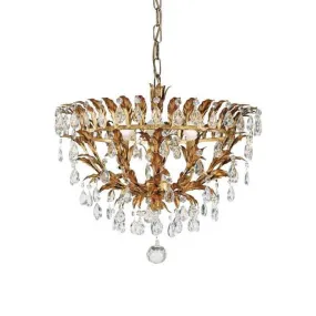 Brass Leaf Ceiling Pendant With Premium Crystal Drops