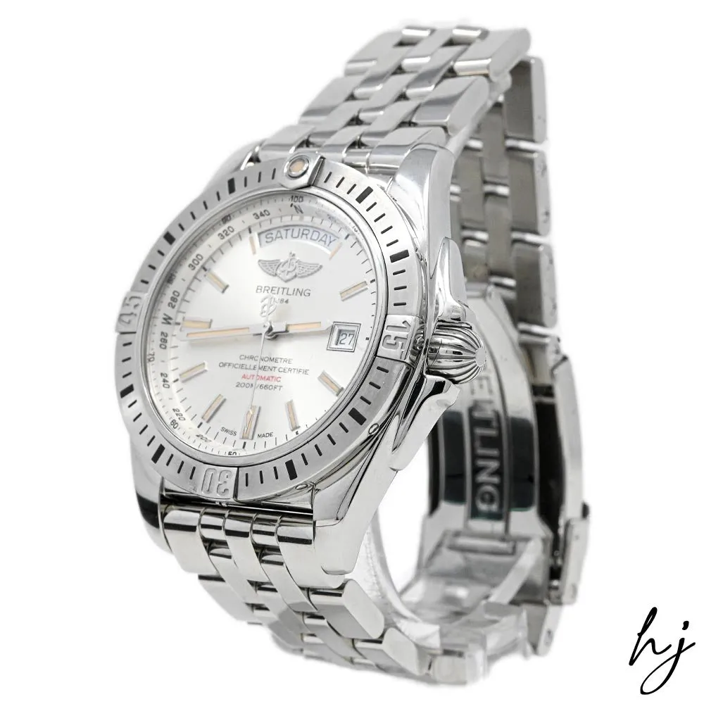 Breitling Men's Galactic Stainless Steel 44mm Silver Stick Dial Watch Reference #: A45320