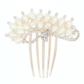 Bridal Floral French Twist Up-do Comb with Rhinestones and Glass Pearls