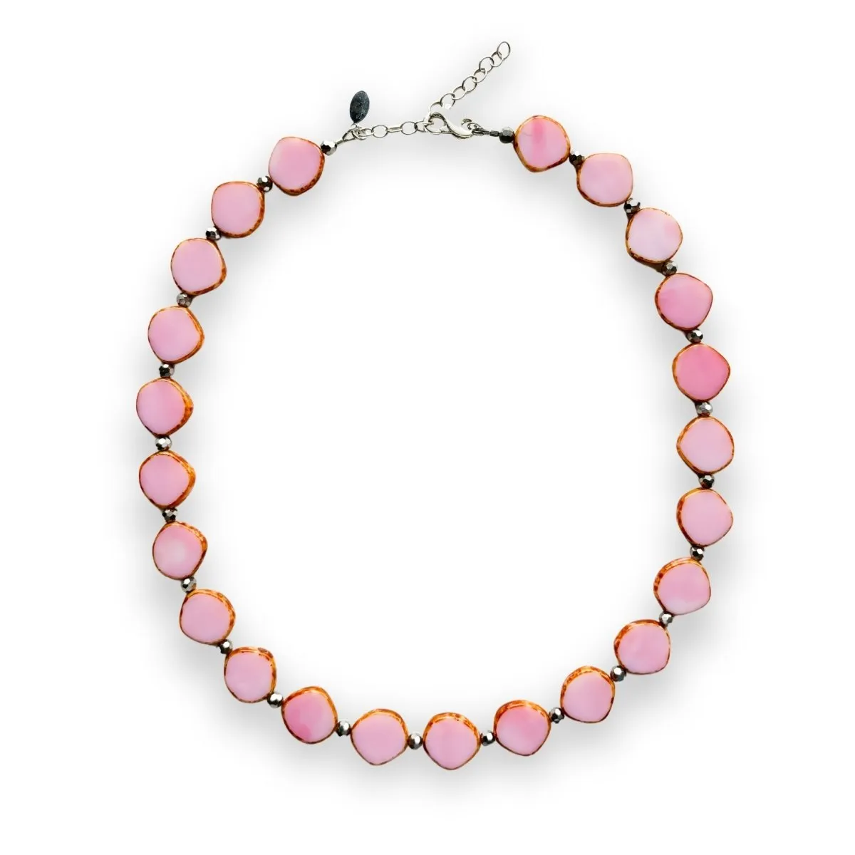 Bubble Gum Pink Beaded Necklace, Small Circle Glass Beaded Necklace