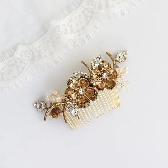 C180. vintage brass hair combs headband bridal hairpiece, boho romantic brass hairpiece