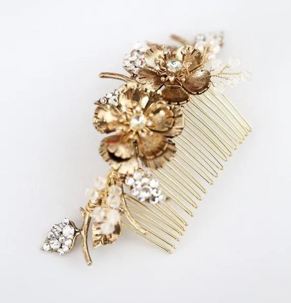 C180. vintage brass hair combs headband bridal hairpiece, boho romantic brass hairpiece