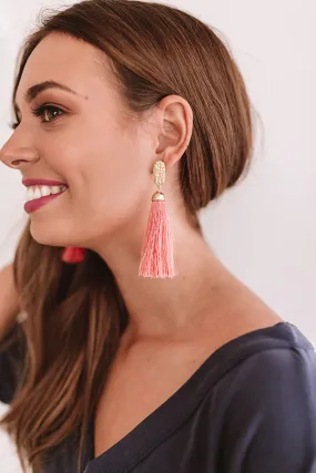 Cabana Fever Tassel Earrings In Coral