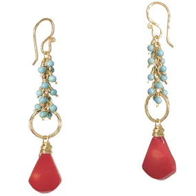 Calico Juno: Mod Coral   Turquoise Drop Earrings