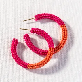 Cammy Color Block Beaded Hoop Earrings Hot Pink   Coral