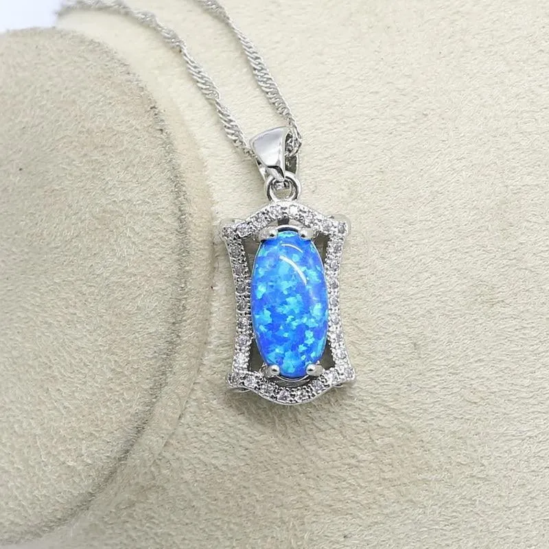 Captivating Silver 925 Blue Opal Bridal Jewelry Set with Necklace Earrings Pendants Ring