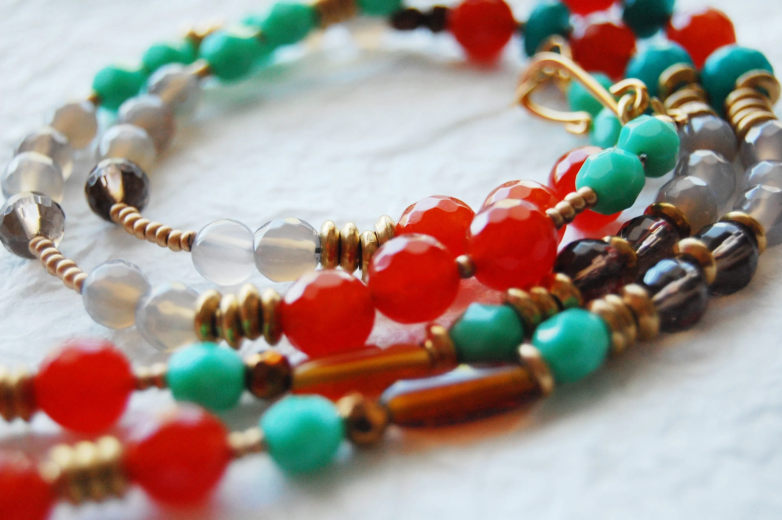 Carnelian Agate and Turquoise Czech Beads Tibetan Zodiac Calendar Necklace, E04172 The Villa