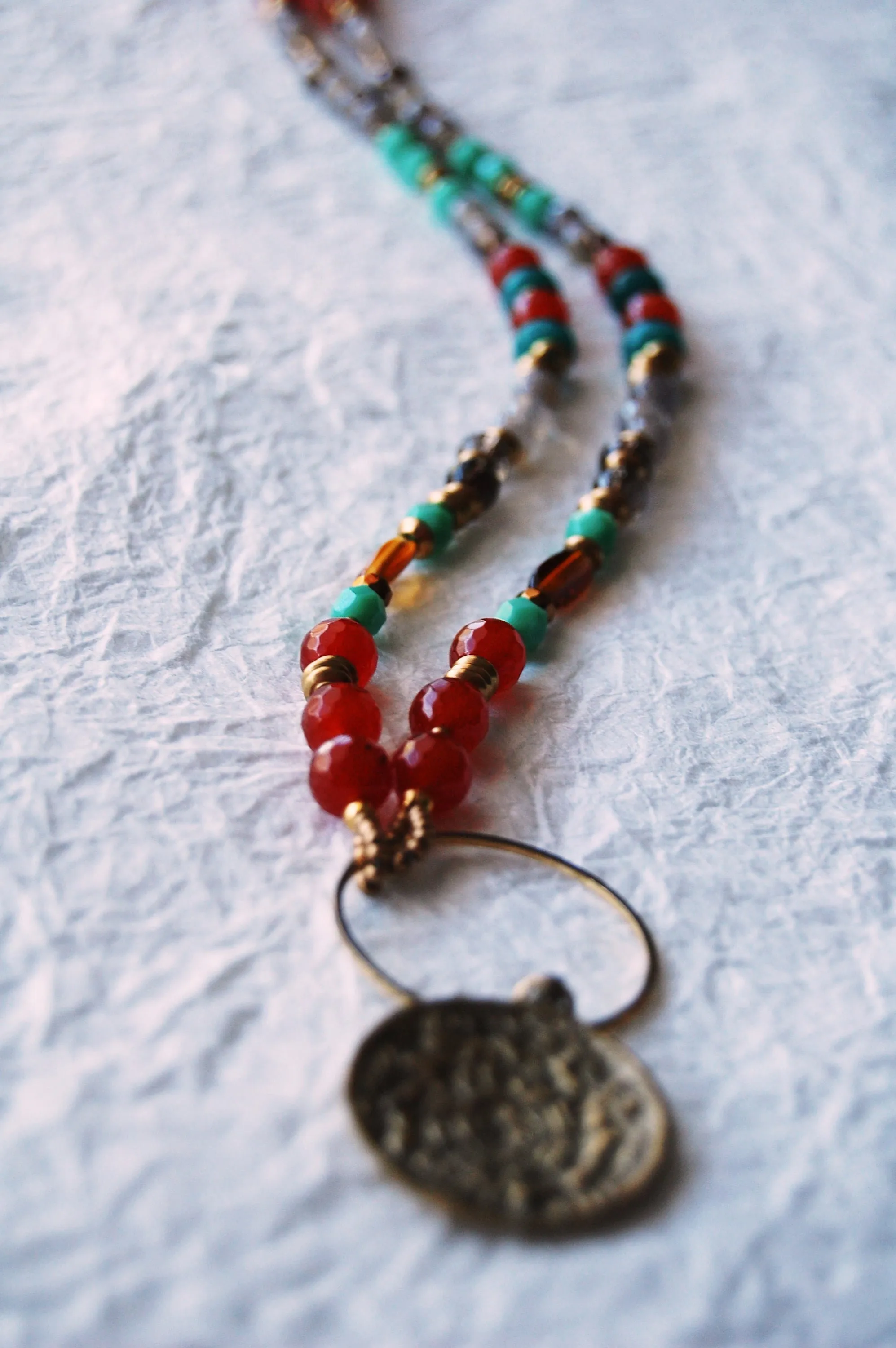 Carnelian Agate and Turquoise Czech Beads Tibetan Zodiac Calendar Necklace, E04172 The Villa