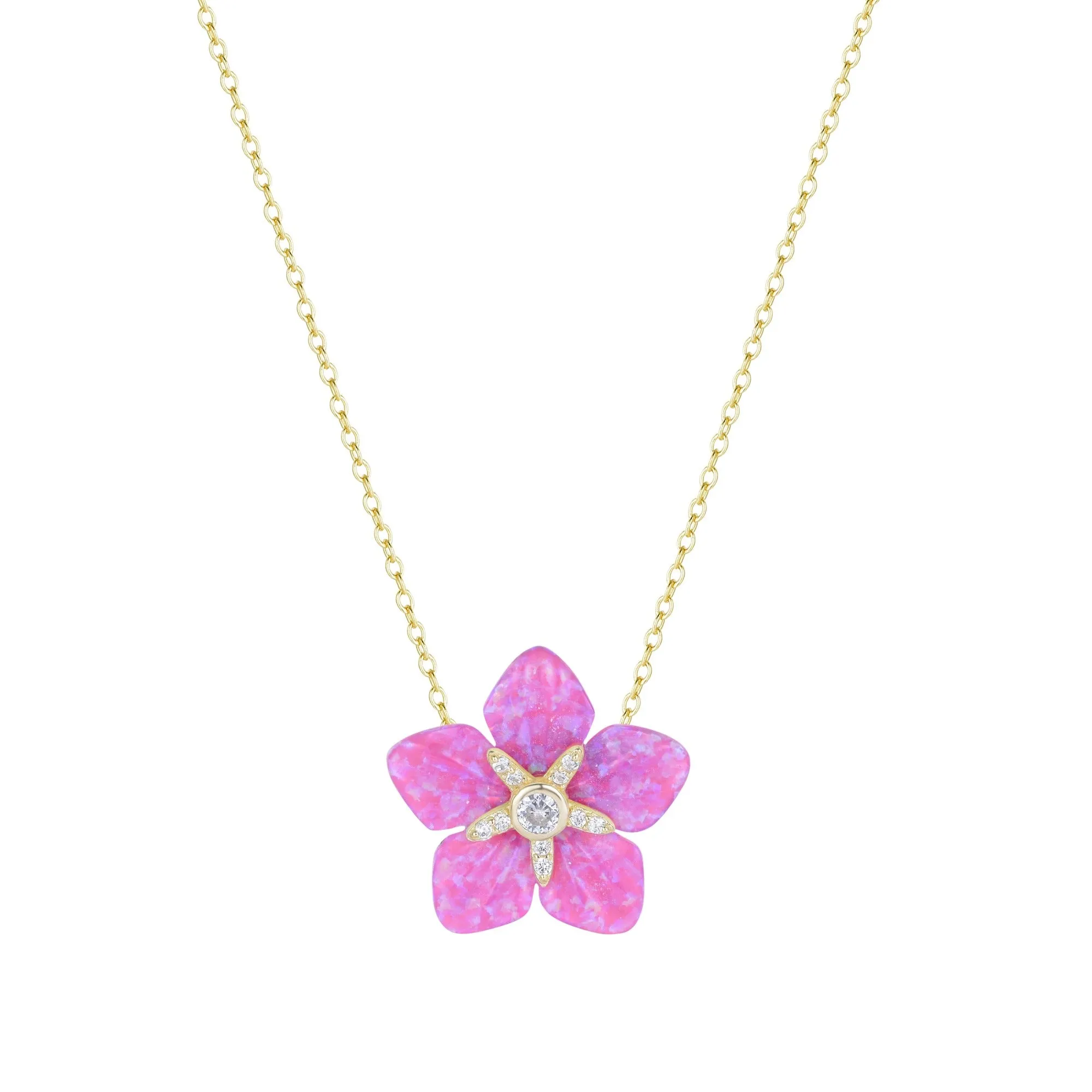 Carved Opal Flower Necklace With Crystals