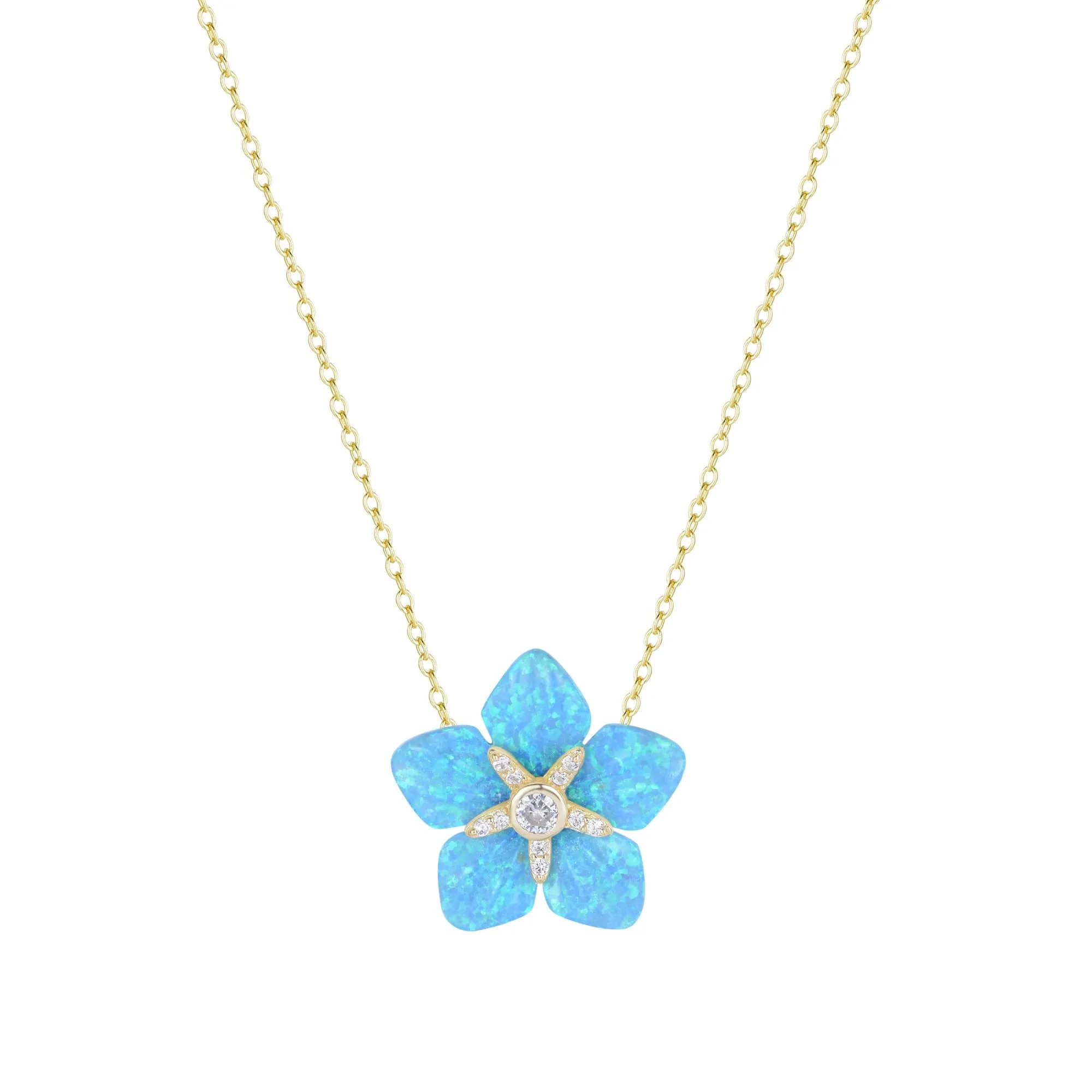 Carved Opal Flower Necklace With Crystals