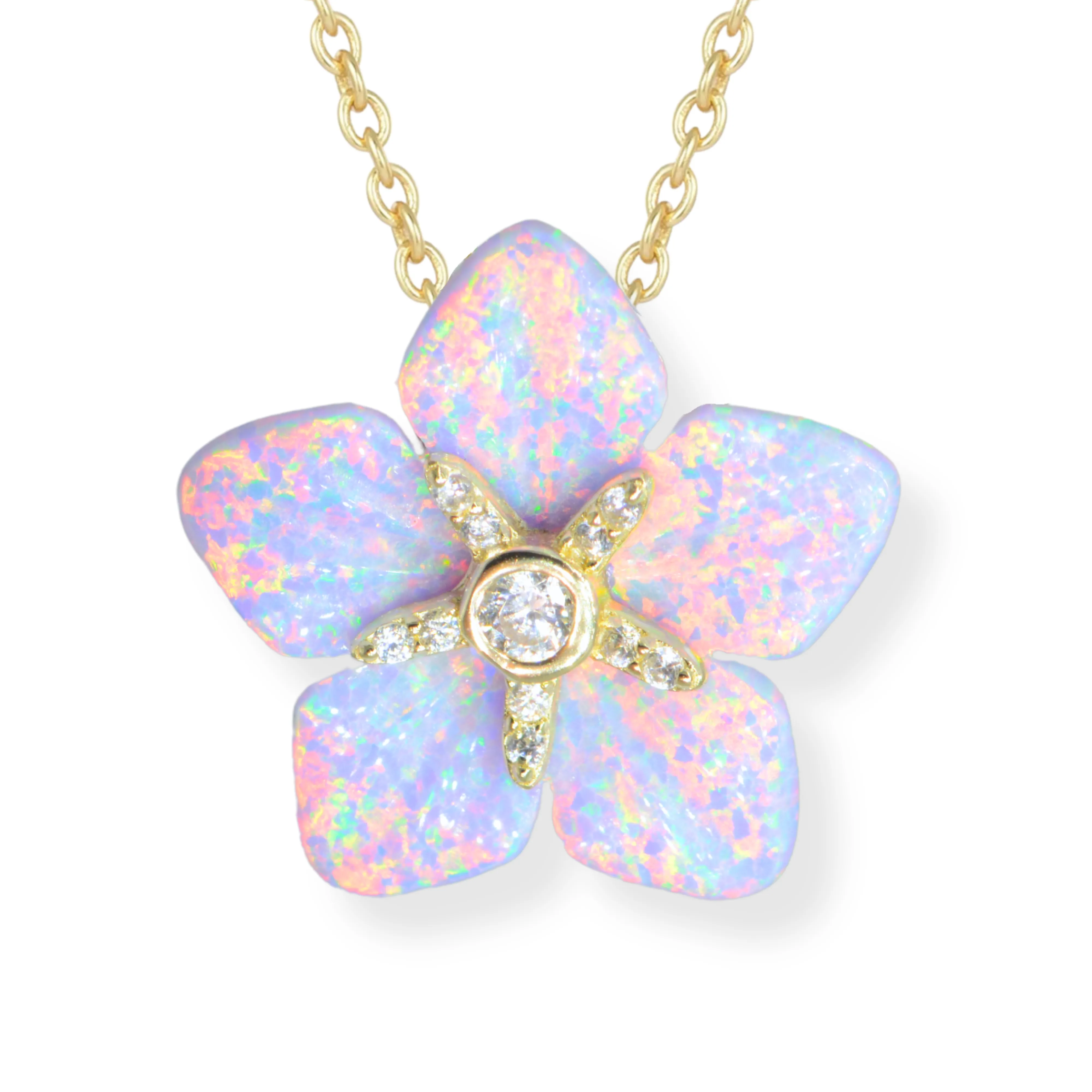 Carved Opal Flower Necklace With Crystals