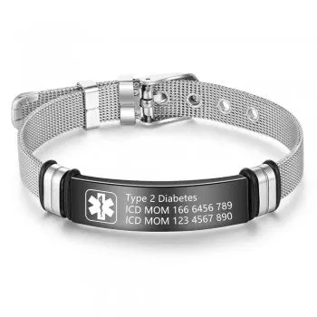 CBA102498 - Personalized Medical Alert Bracelet, Stainless Steel - Black