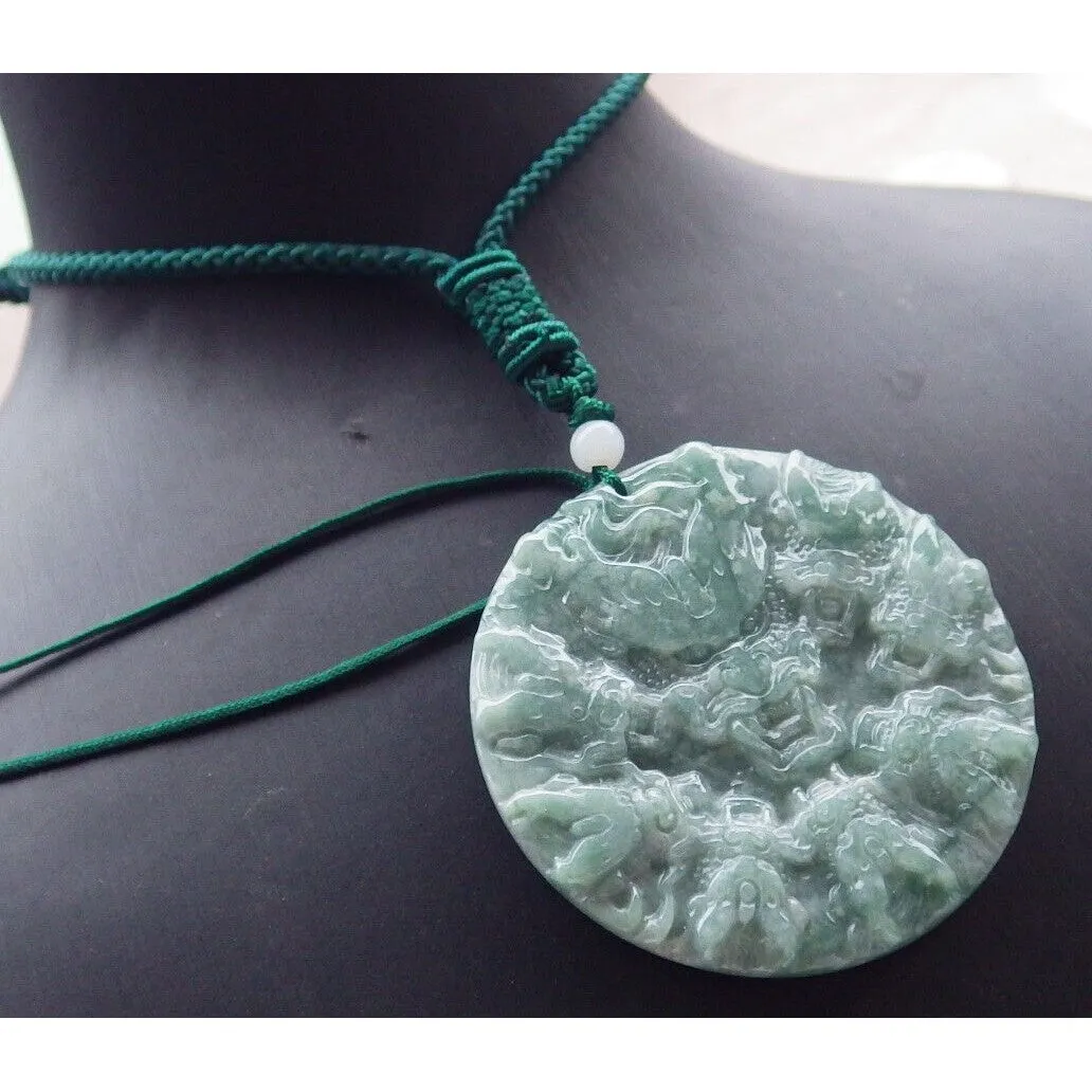 Certified Green Burma Natural A Jade Jadeite Pendant 8 Dragon Circle Necklace