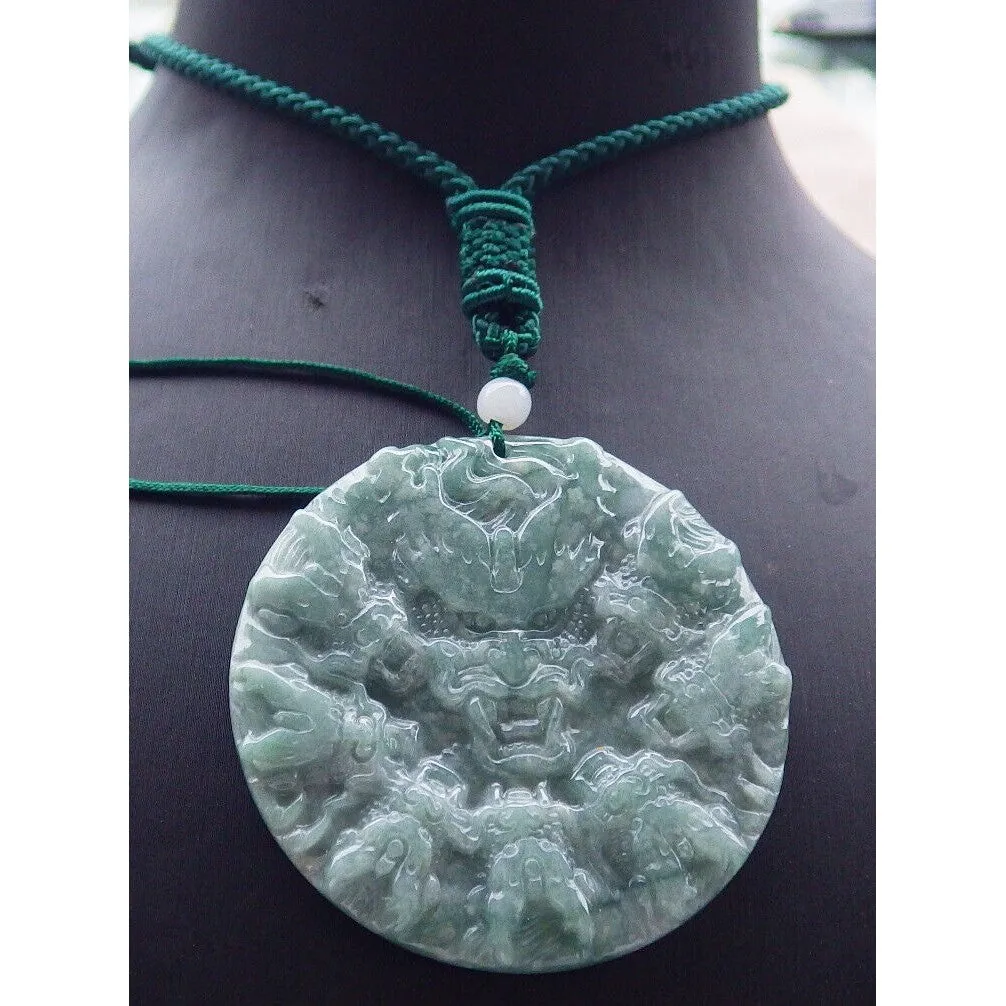 Certified Green Burma Natural A Jade Jadeite Pendant 8 Dragon Circle Necklace