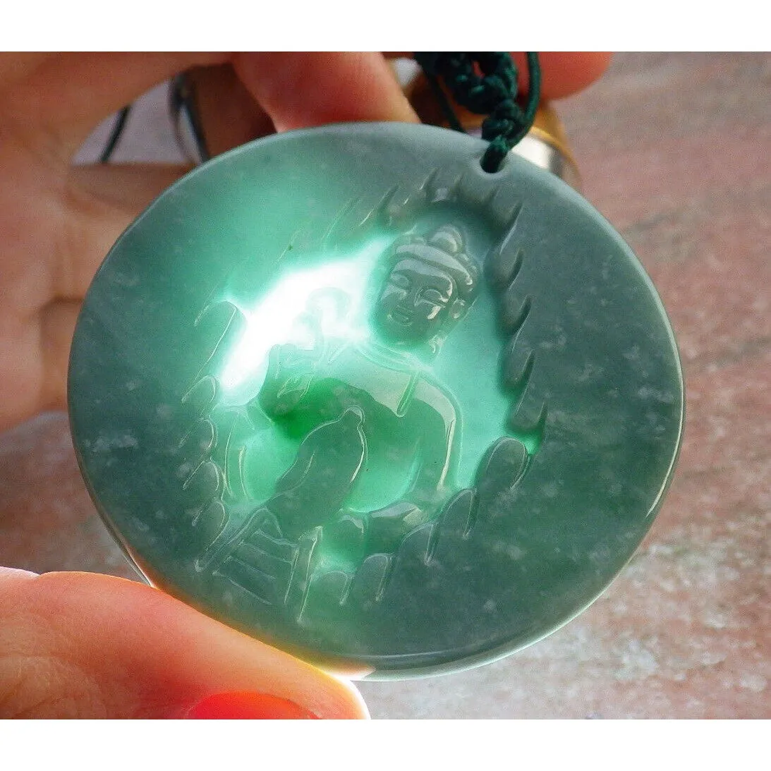 Certified Green Burma Natural A Jade Jadeite Pendant Buddha Guanyin Necklace