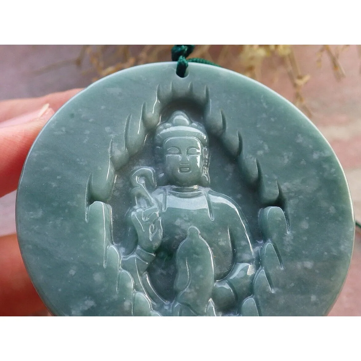 Certified Green Burma Natural A Jade Jadeite Pendant Buddha Guanyin Necklace